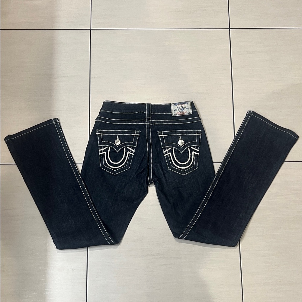 True Religion Women's Dark Blue/Black High Rise Boot Cut Jeans